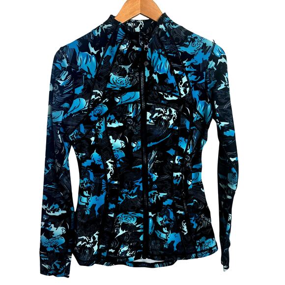 Lululemon Define Jacket Womens Size 8 Black Teal Print Full Zip Athletic - Picture 1 of 13